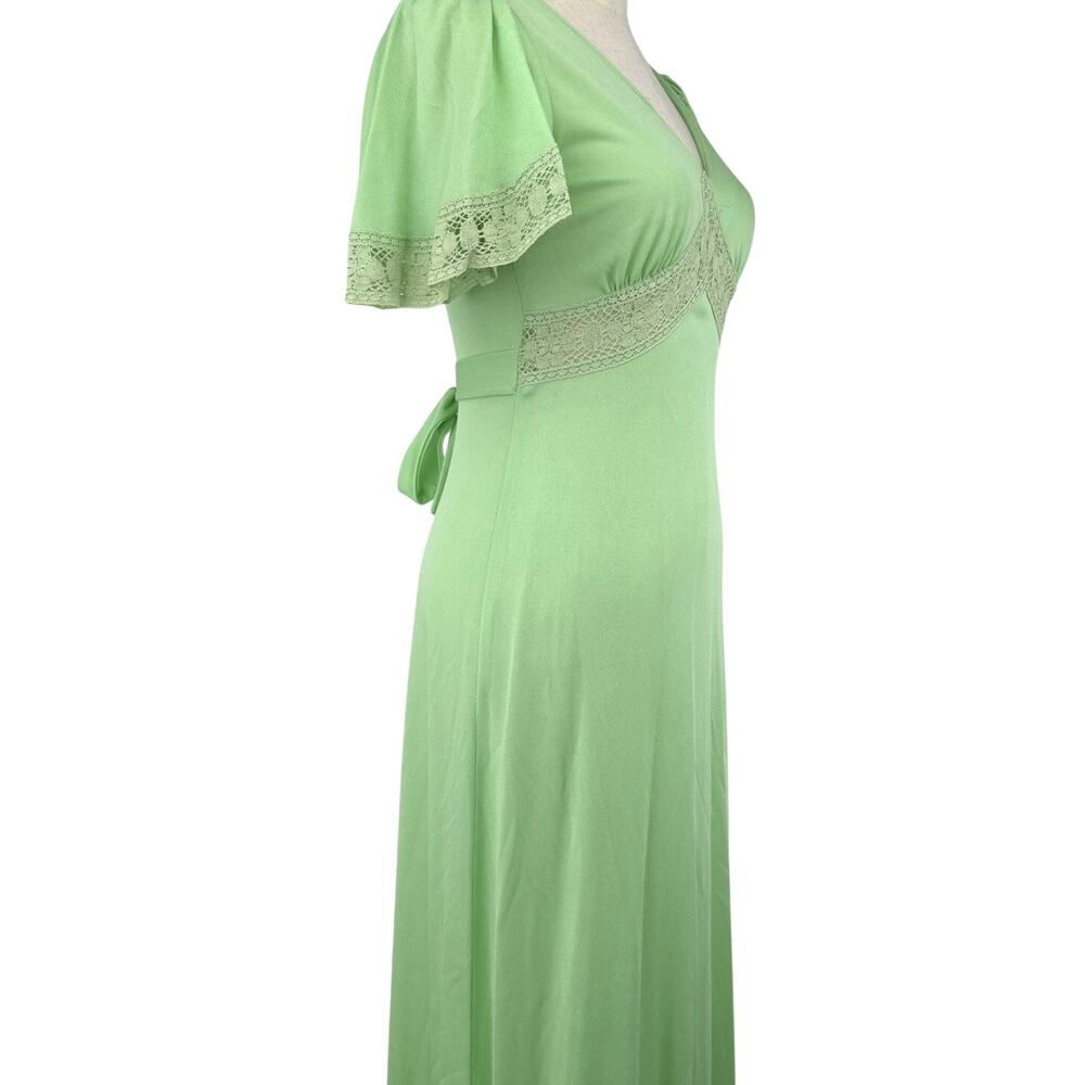 Vintage 70s Green Maxi Dress Lace Empire Waist Small ILGWU JCPenney Prairie Boho - Picture 5 of 11
